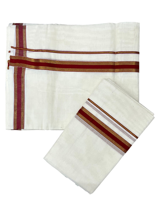 Southloom Pure Cotton Kerala Single Set Mundu (Mundum Neriyathum) with Red Kasavu Border in 2.80 Mtrs