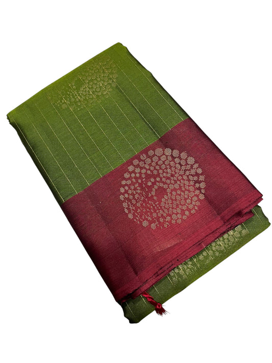 Southloom Pure Handloom Kanchipuram Silk Saree with Butta Work (Green & Maroon)
