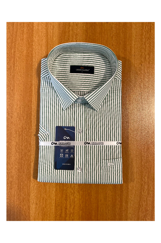 Pure Cotton White Shirt with Green Lines (44 HS)