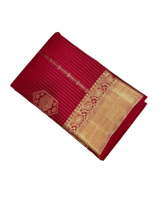 Southloom Premium Handloom Bridal Kanchipuram Silk Saree with Korvai Works (Red)