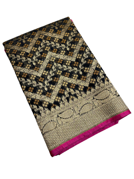 Southloom Cotton Banarasi Silk Saree with Woven Work on Body and Borders (Black & Yellow)