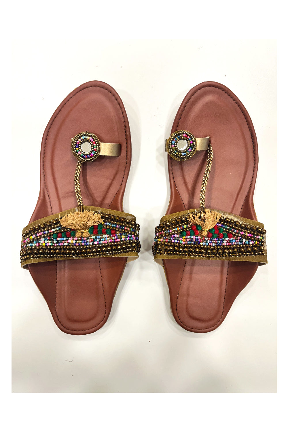 Southloom Jaipur Handmade Bead Work Peach One Toe Flat Sandals