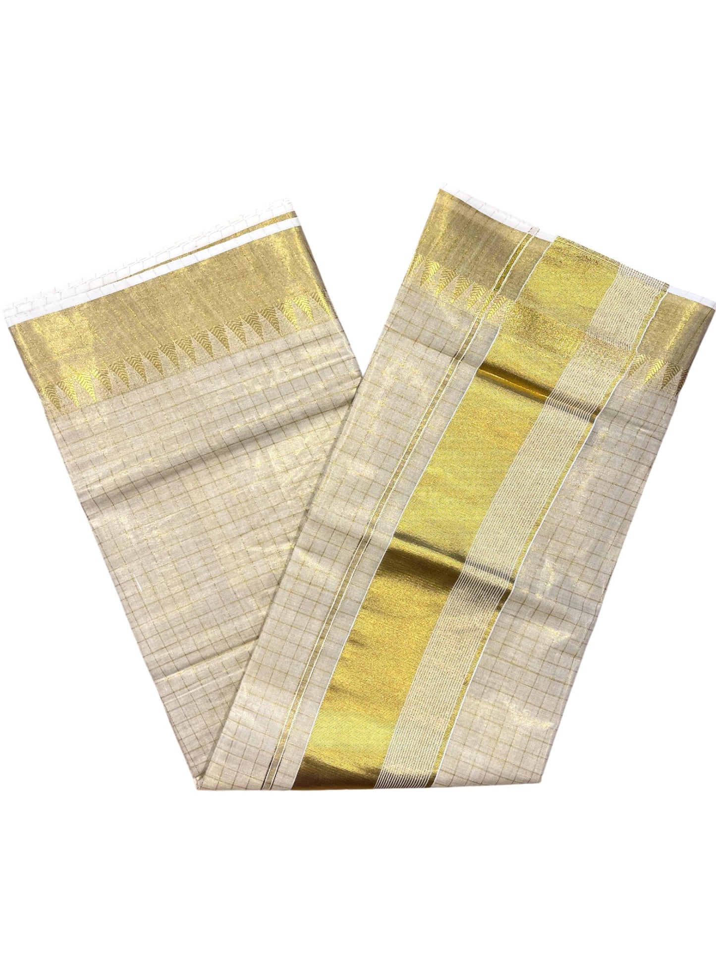 Southloom Tissue Kasavu Check Saree with Temple Border