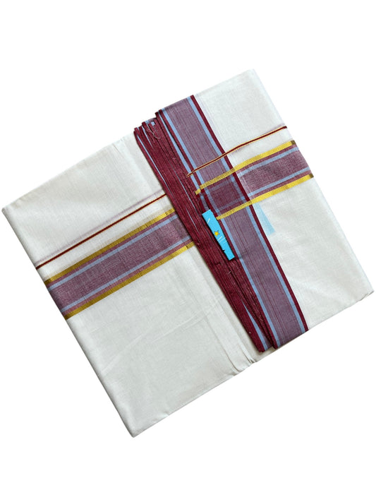 Southloom Pure Cotton Mundu with Golden Lines and Maroon Border (South Indian Kerala Dhoti)