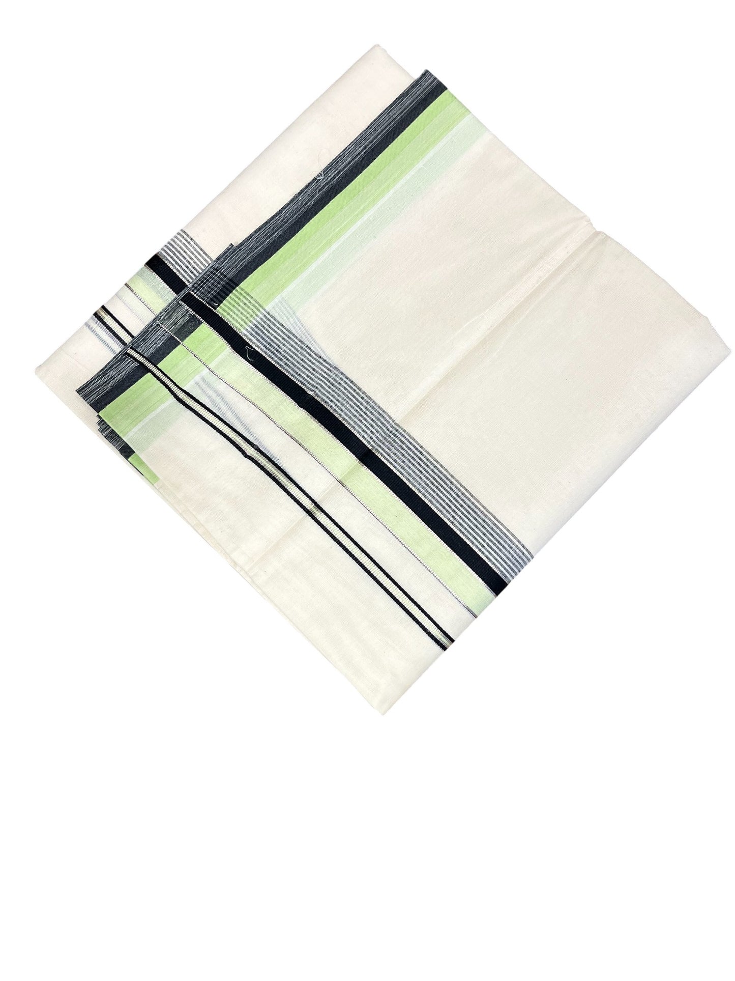 Southloom Kerala Pure Cotton Double Mundu with Green & Black Border (South Indian Dhoti)