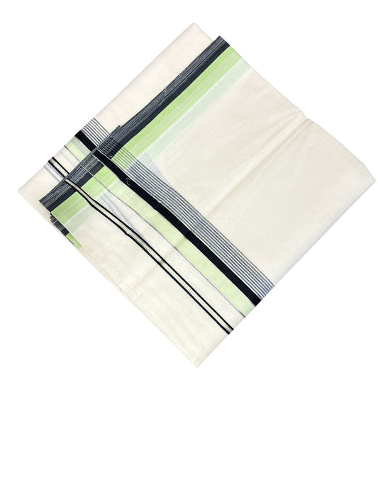 Southloom Kerala Pure Cotton Double Mundu with Green & Black Border (South Indian Dhoti)