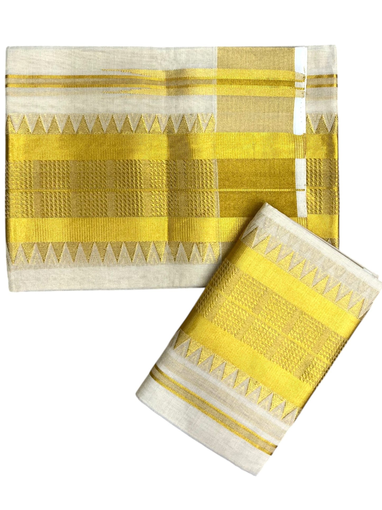 Southloom Premium Tissue Handloom Set Mundu with Temple Design And Kasavu Border (2.80 Mtr) SL632