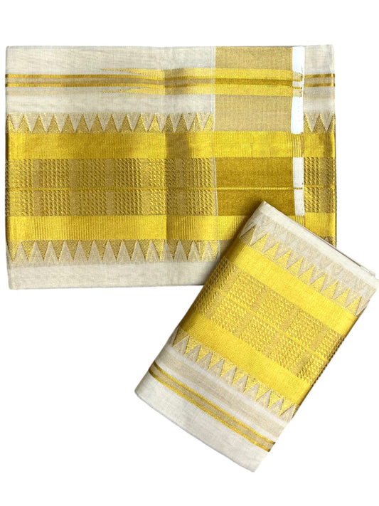 Southloom Premium Tissue Handloom Set Mundu with Temple Design And Kasavu Border (2.80 Mtr) SL632