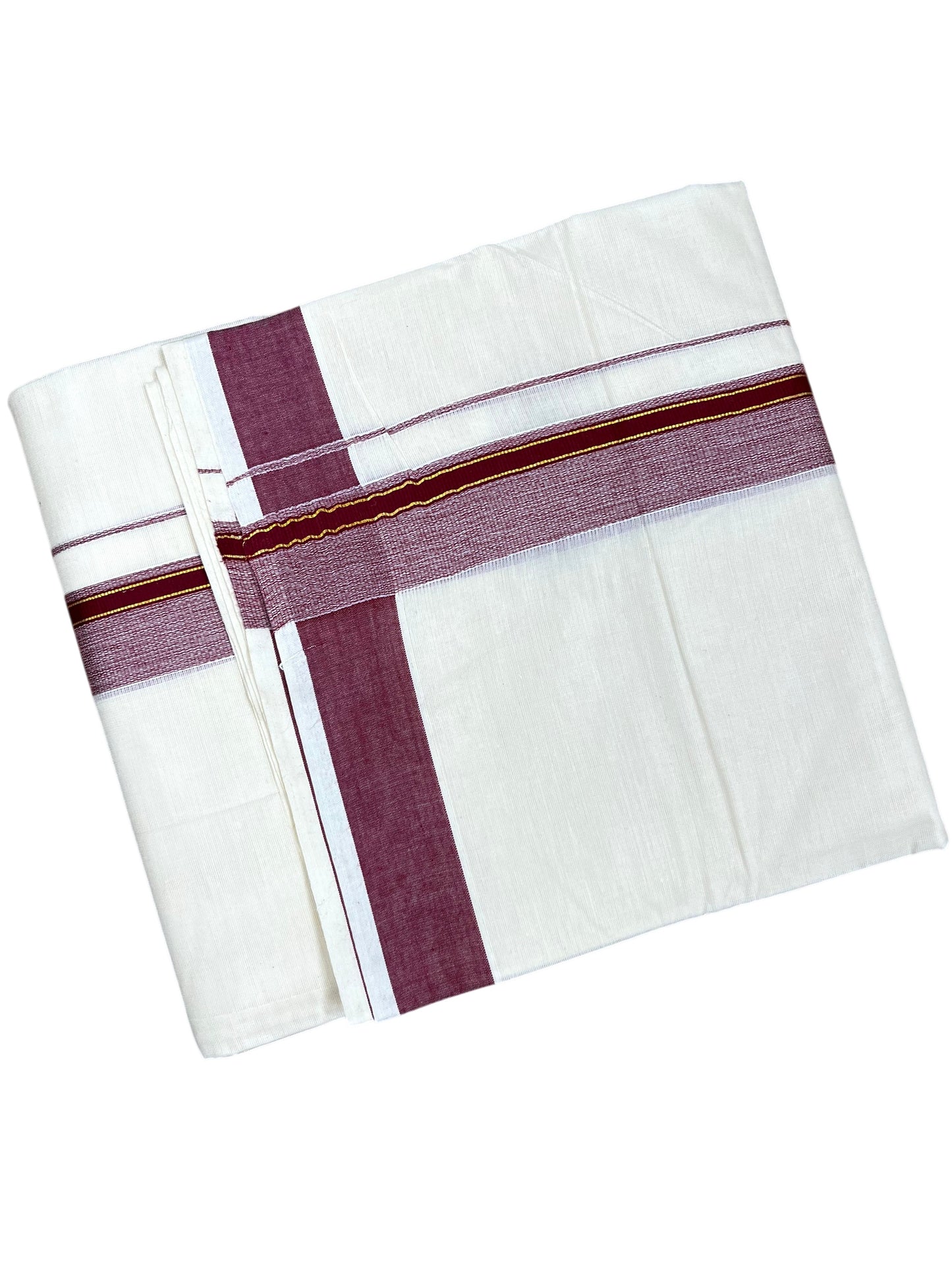 Southloom Pure Cotton Mundu with Maroon Border (South Indian Kerala Dhoti)