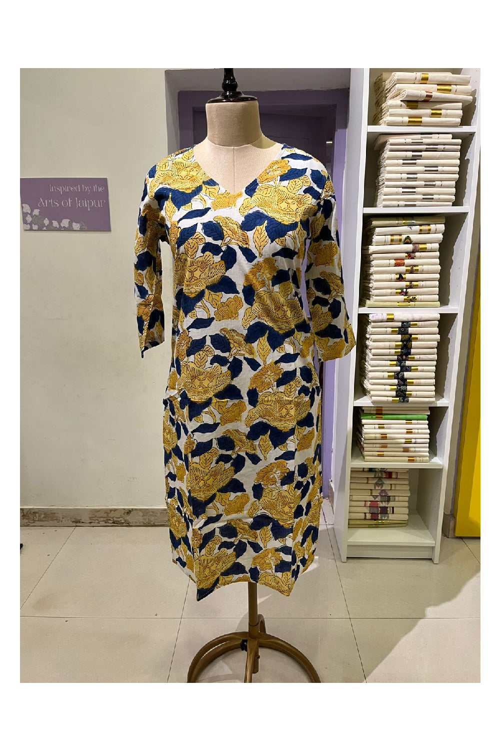 Southloom Stitched Cotton Kurti in Yellow and Blue Printed Designs