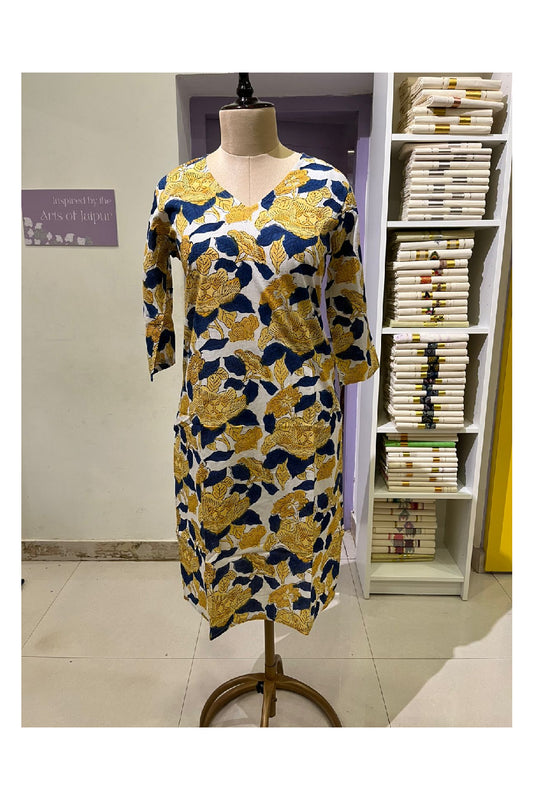 Southloom Stitched Cotton Kurti in Yellow and Blue Printed Designs