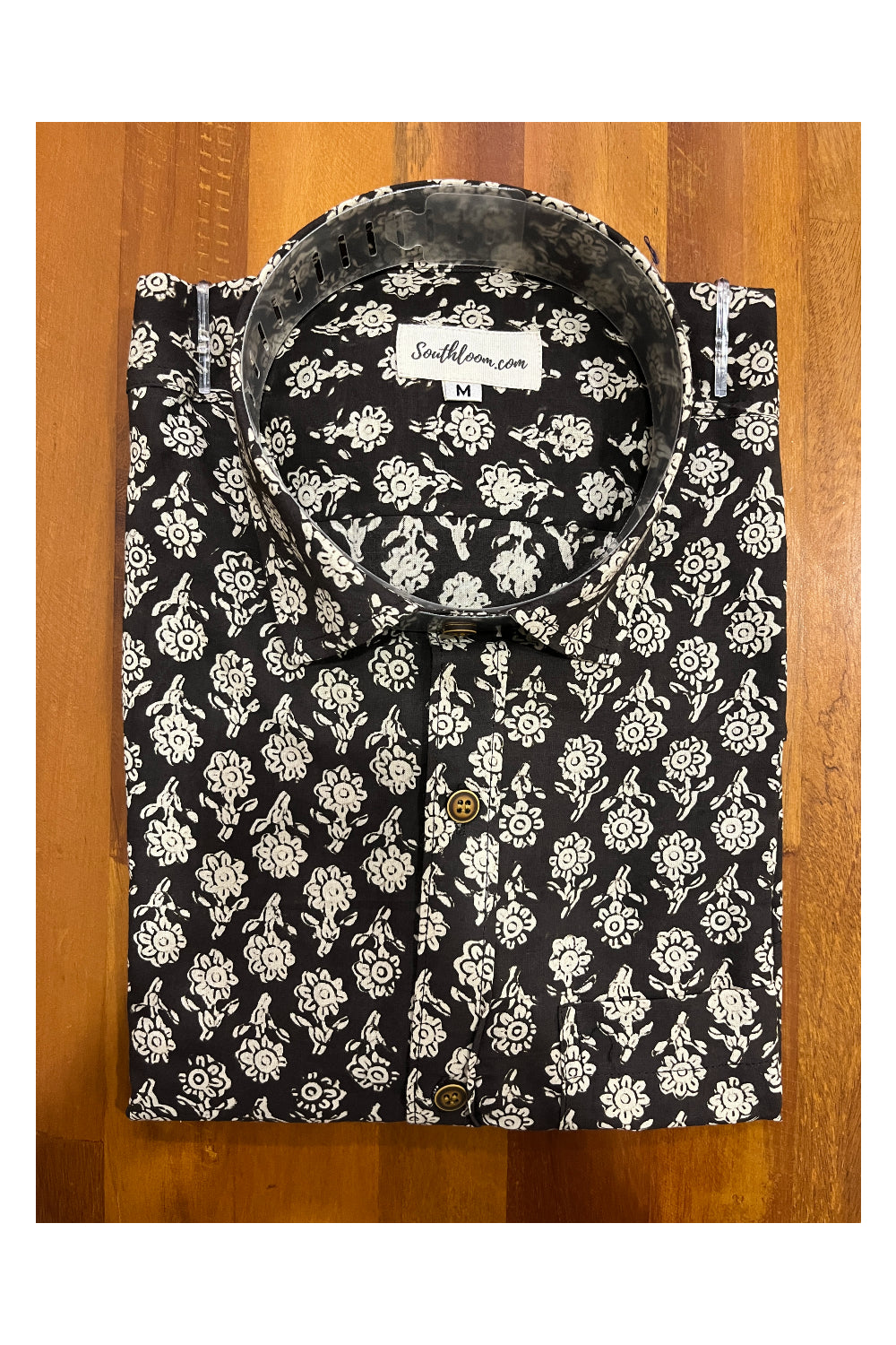 Southloom Jaipur Cotton Black With Floral Hand Block Printed Shirt (Full Sleeves)