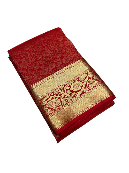 Southloom Pure Handloom Bridal Kanchipuram Silk Saree with Korvai Work (Red)