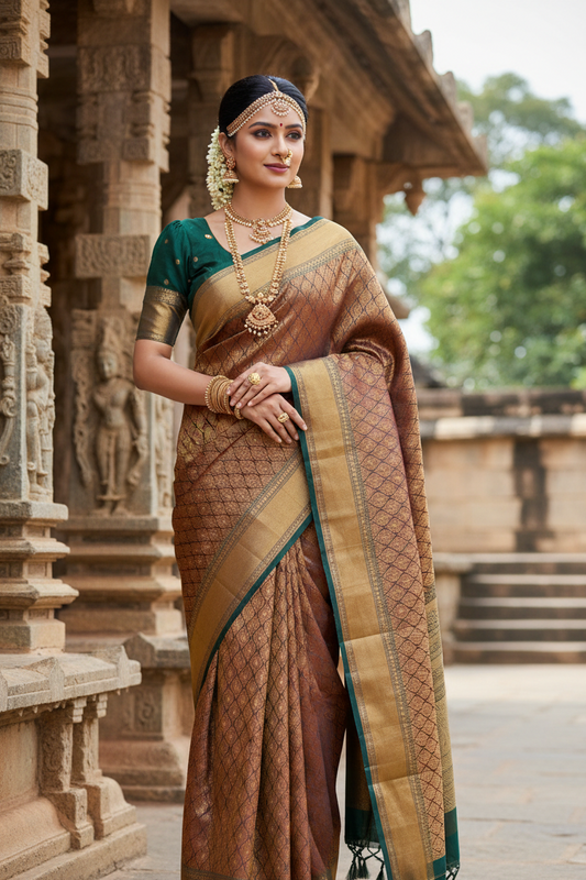 Southloom Premium Semi Silk Zari Work Brocade Saree in Bridal Green with Matching Pallu