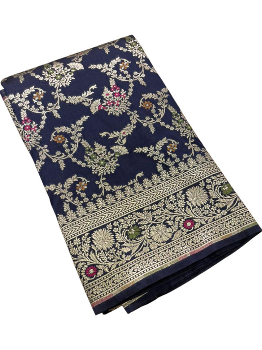 Southloom Pure Banarasi Silk Saree with Woven Work on Body and Borders (Blue)