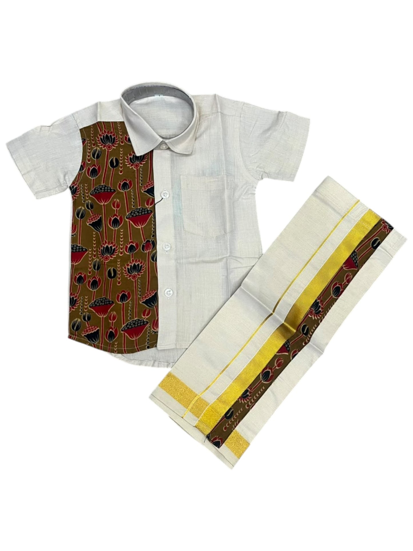 Southloom Tissue Ajrakh Printed Kids's Combo (Shirt + Velcro Mundu) SLKCOMBO SL611