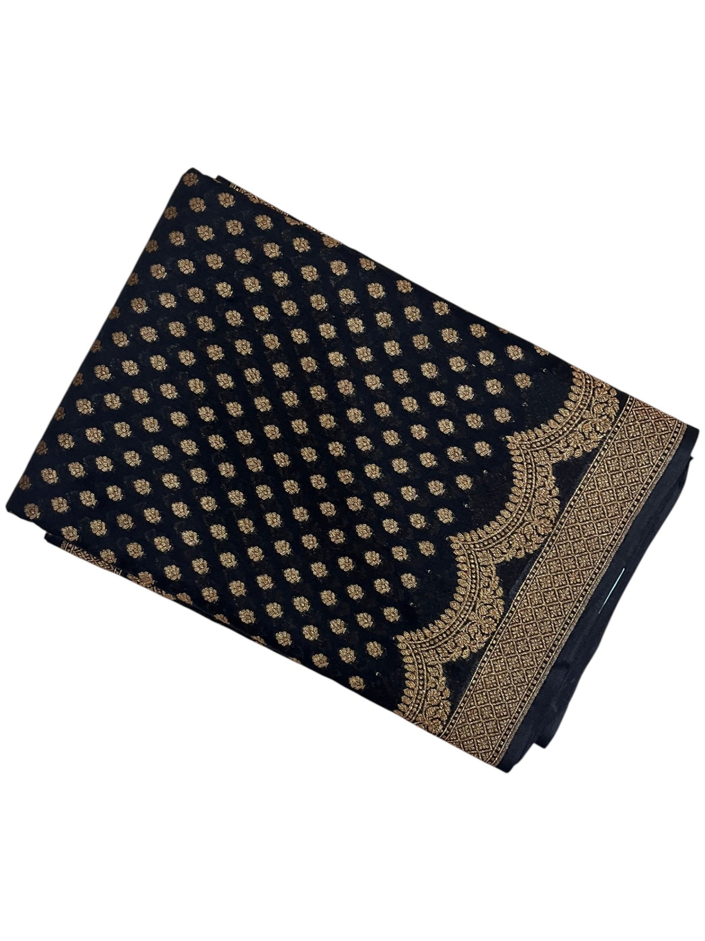 Southloom Cotton Banarasi Silk Saree with Woven Work on Body and Borders(Black)