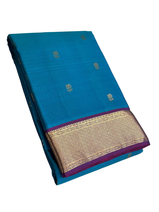 Southloom Pure Handloom Bridal Kanchipuram Silk Saree with Korvai Work (Blue & Violet)