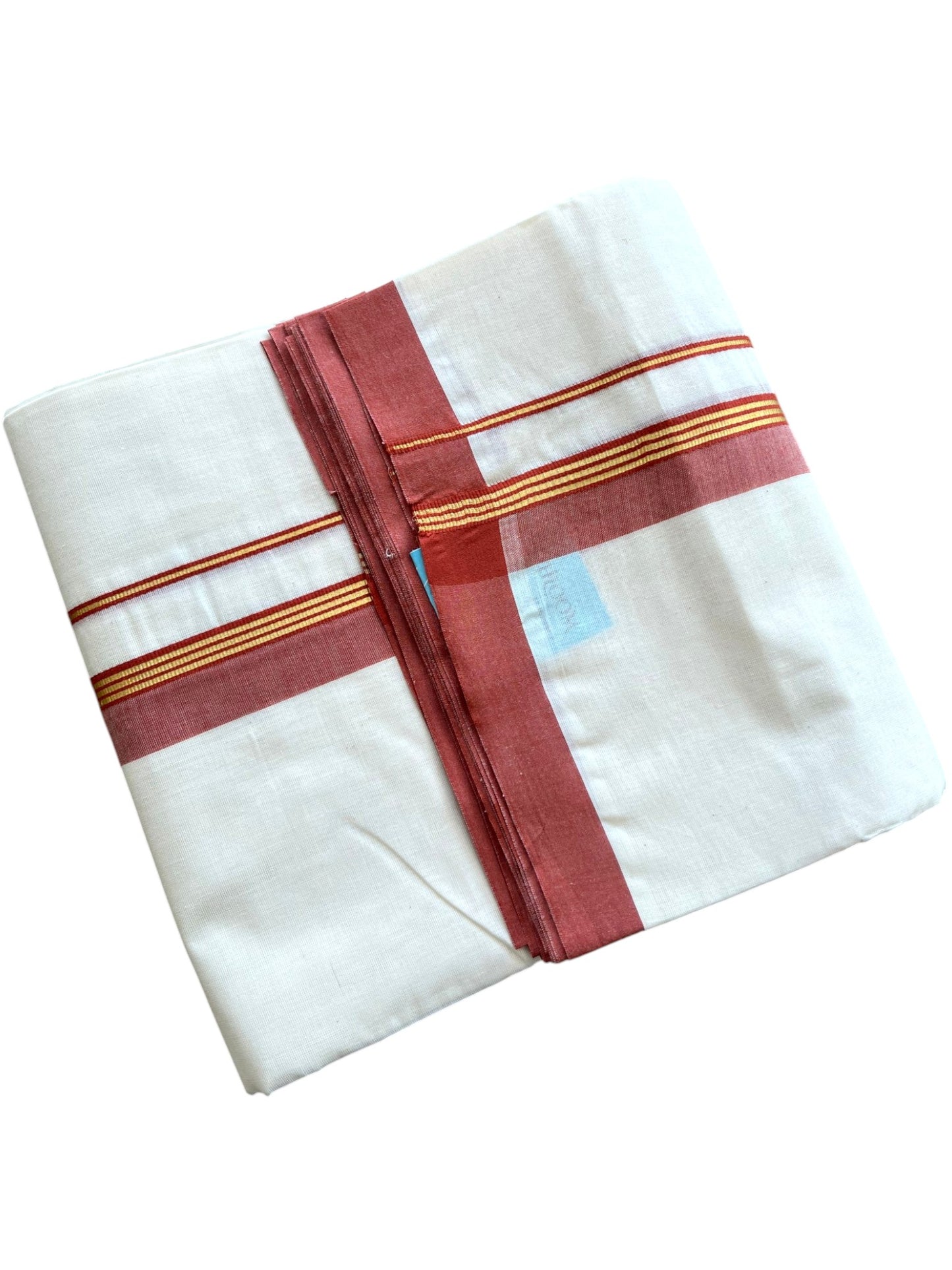 Southloom Pure Cotton Mundu with Golden Lines and Red Border (South Indian Kerala Dhoti)