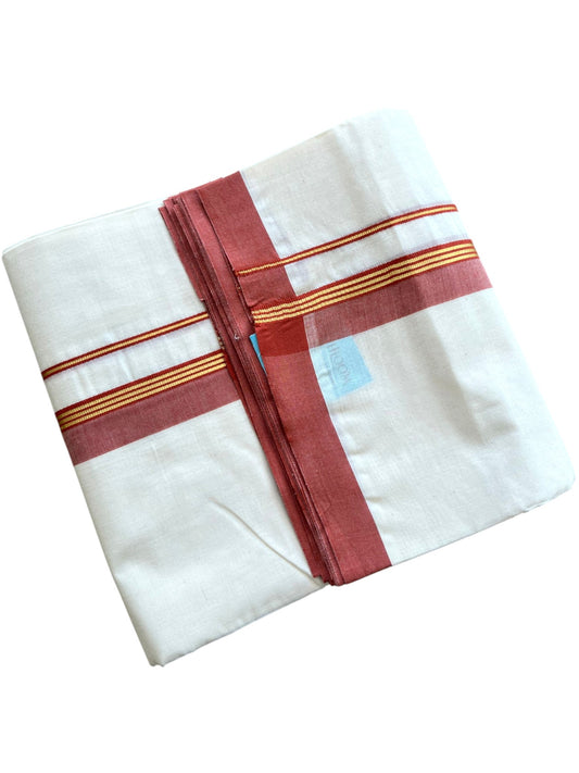 Southloom Pure Cotton Mundu with Golden Lines and Red Border (South Indian Kerala Dhoti)