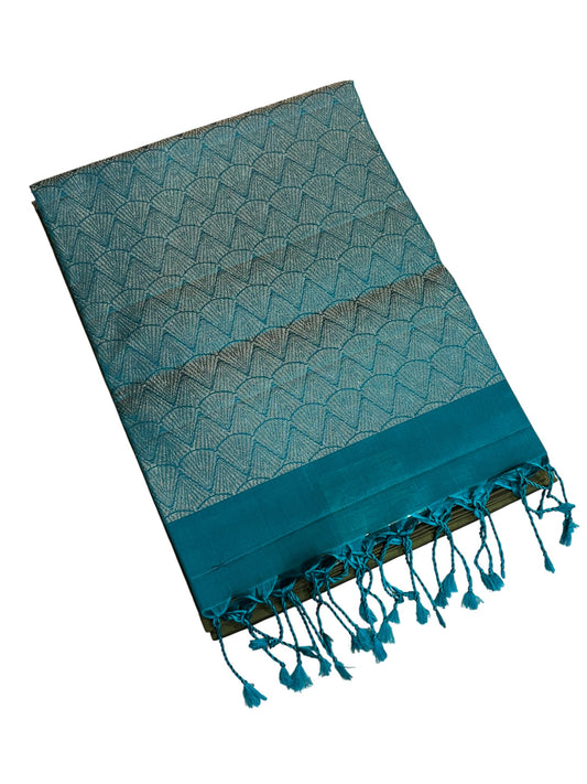 Southloom Pure Handloom Bridal Kanchipuram Silk Saree with Korvai Work (Blue & Green)