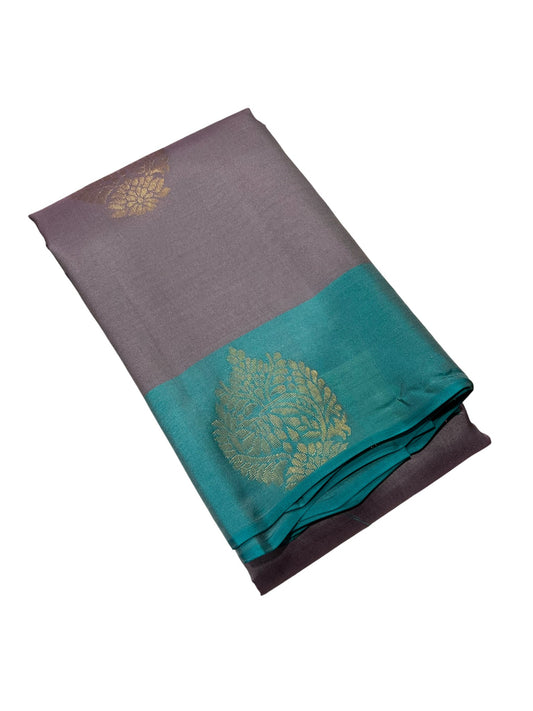 Southloom Pure Handloom Kanchipuram Silk Saree with Butta Work (Grey & Blue)