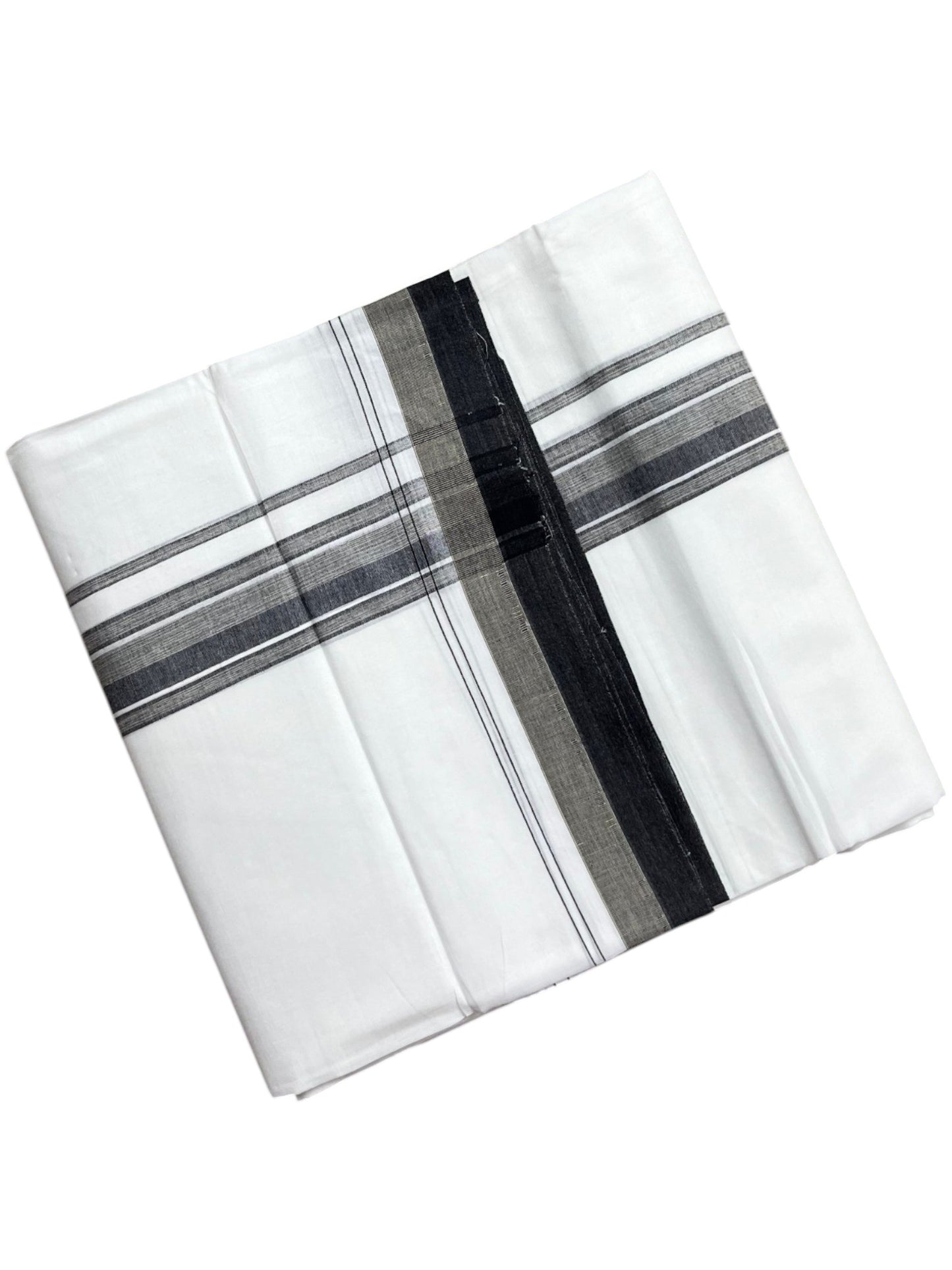 Southloom Pure Cotton Mundu with Black & Gray Border (South Indian Kerala Dhoti)