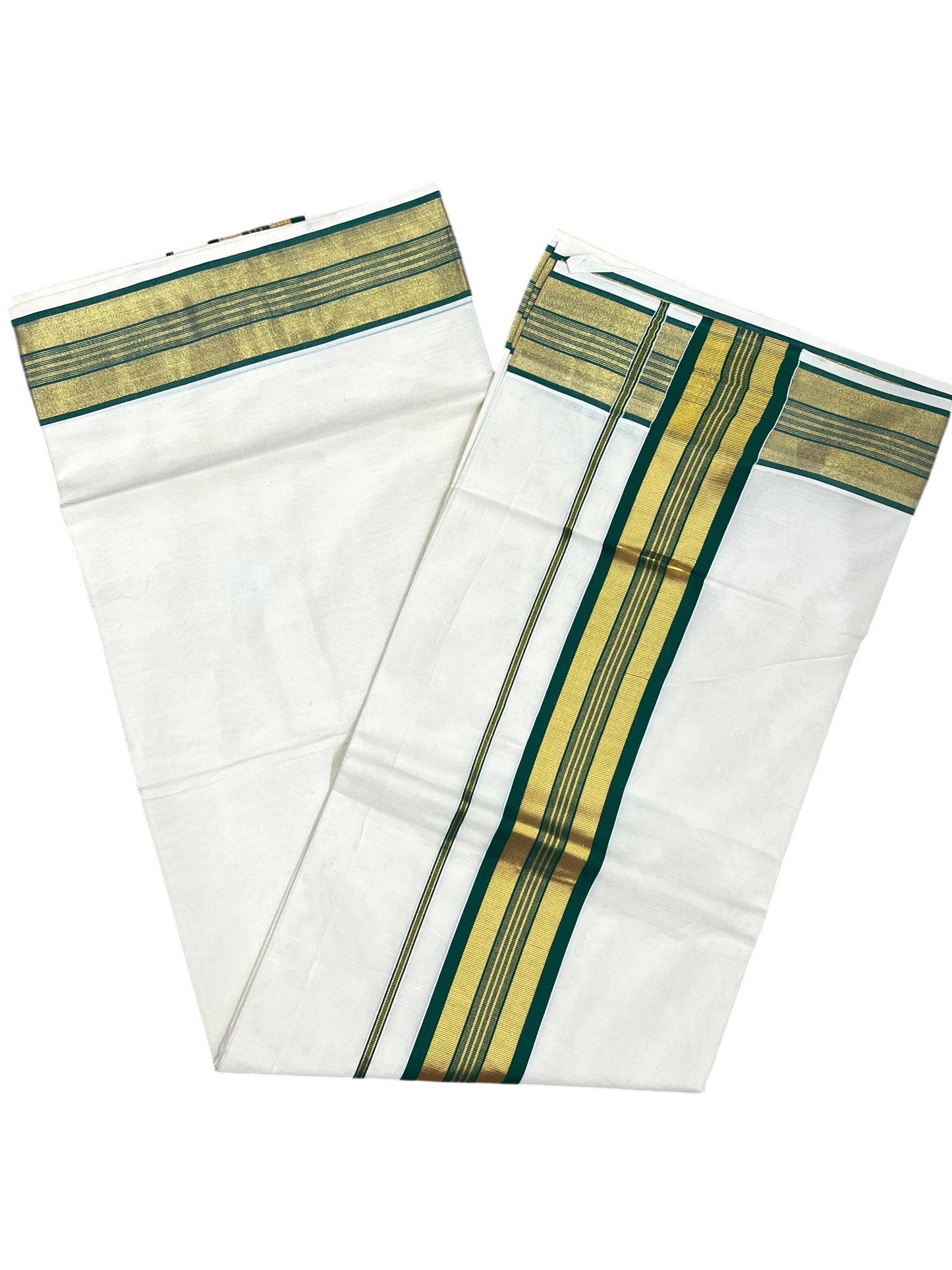 Southloom Kerala Cotton Kasavu Saree with Dark Green Border