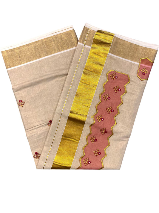 Southloom Tissue Kerala Kasavu Saree with Embroidery Design