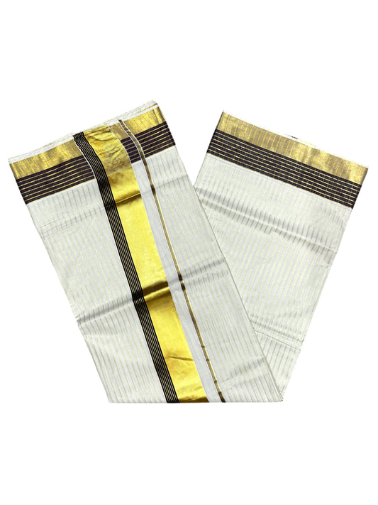 Southloom Pure Cotton Kerala Kasavu Lines Design Saree with Brown Border