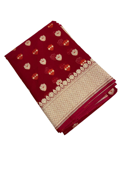Southloom Cotton Banarasi Silk Saree with Woven Work on Body and Borders (Red)