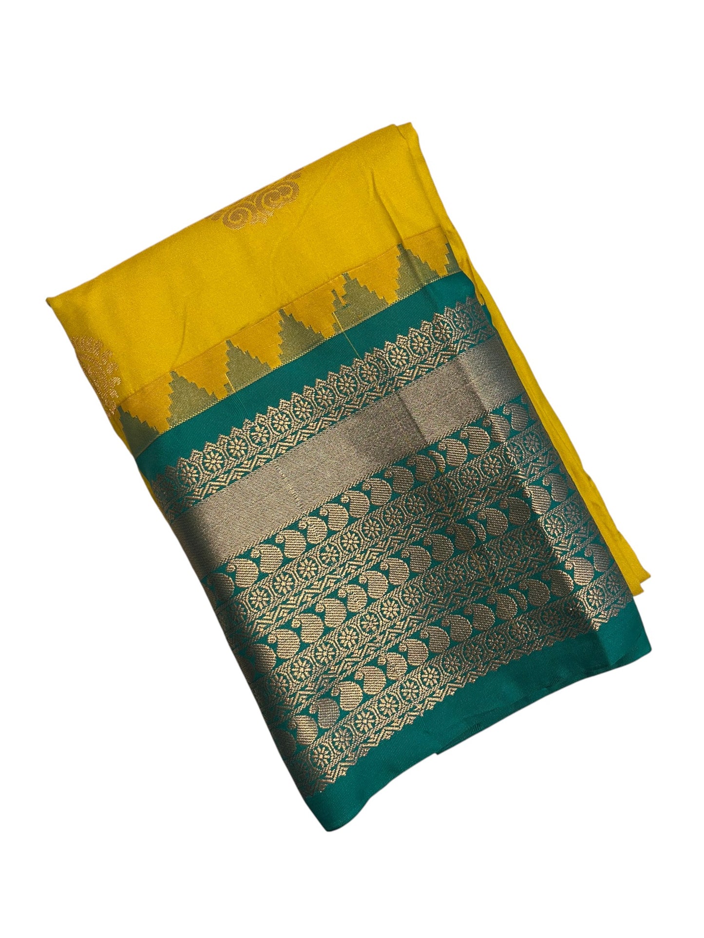Southloom Banarasi Semi Silk Saree with Woven Work on Body(Yellow)