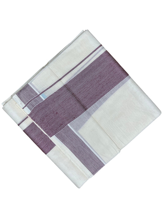 Southloom Kerala Pure Cotton Double Mundu with Maroon Lines Border (South Indian Kerala Dhoti)