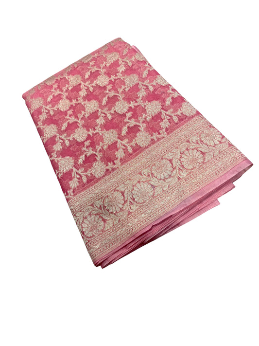 Southloom Cotton Banarasi Silk Saree with Woven Work on Body and Borders(Pink)