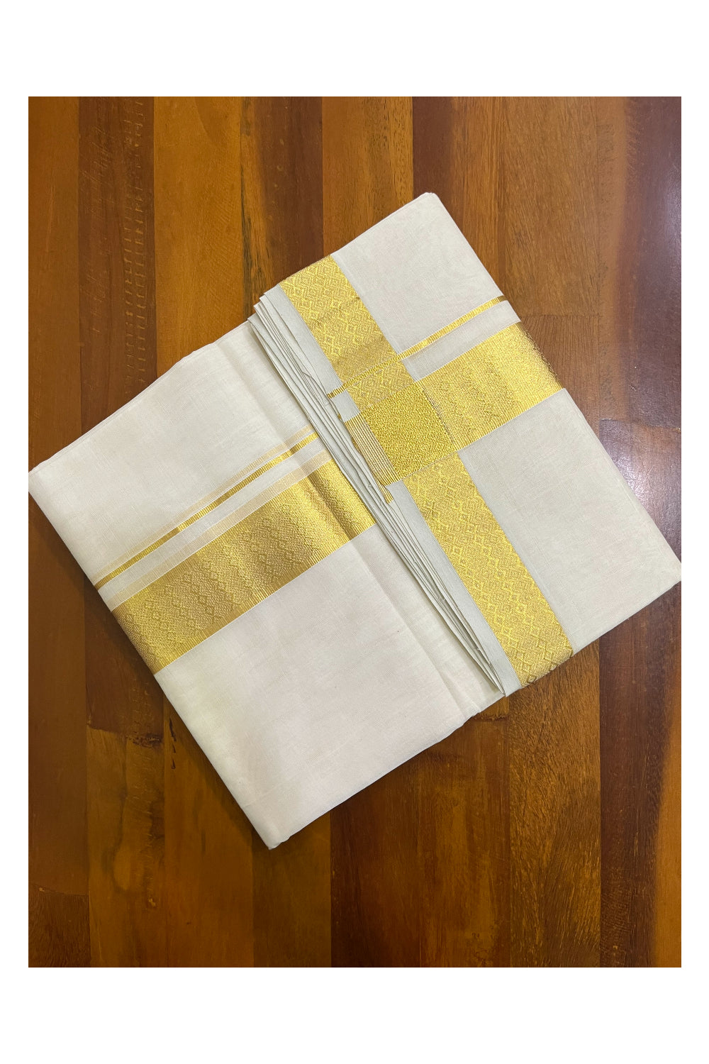 Southloom Premium Balaramapuram Unakkupaavu Handloom Mundu with Kasavu Design Border (South Indian Kerala Dhoti)