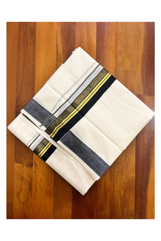 Pure Cotton Off White Kerala Double Mundu with Black and Kasavu Border (South Indian Dhoti)