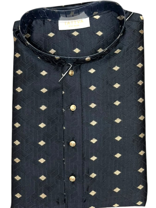 Southloom Black Woven Semi Silk Short Kurta for Men SL590