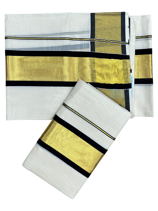 Southloom Pure Cotton Kerala Set Mundu (Mundum Neriyathum) Single with Kasavu And Black Border 2.80 Mtrs SLKK