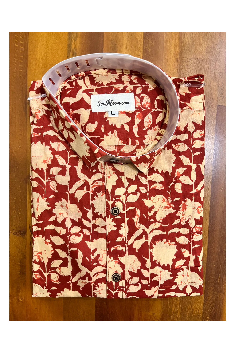 Southloom Jaipur Cotton Hand Block Printed Maroon Shirt (Full Sleeves)