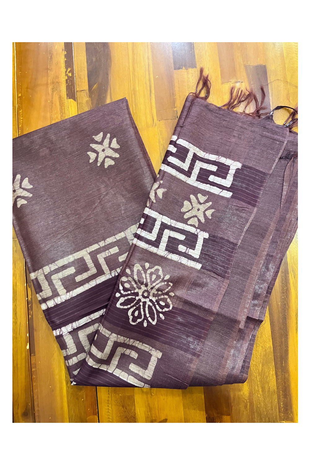 Southloom Cotton Dark Brown Saree with Baswara Prints on Body and Pallu