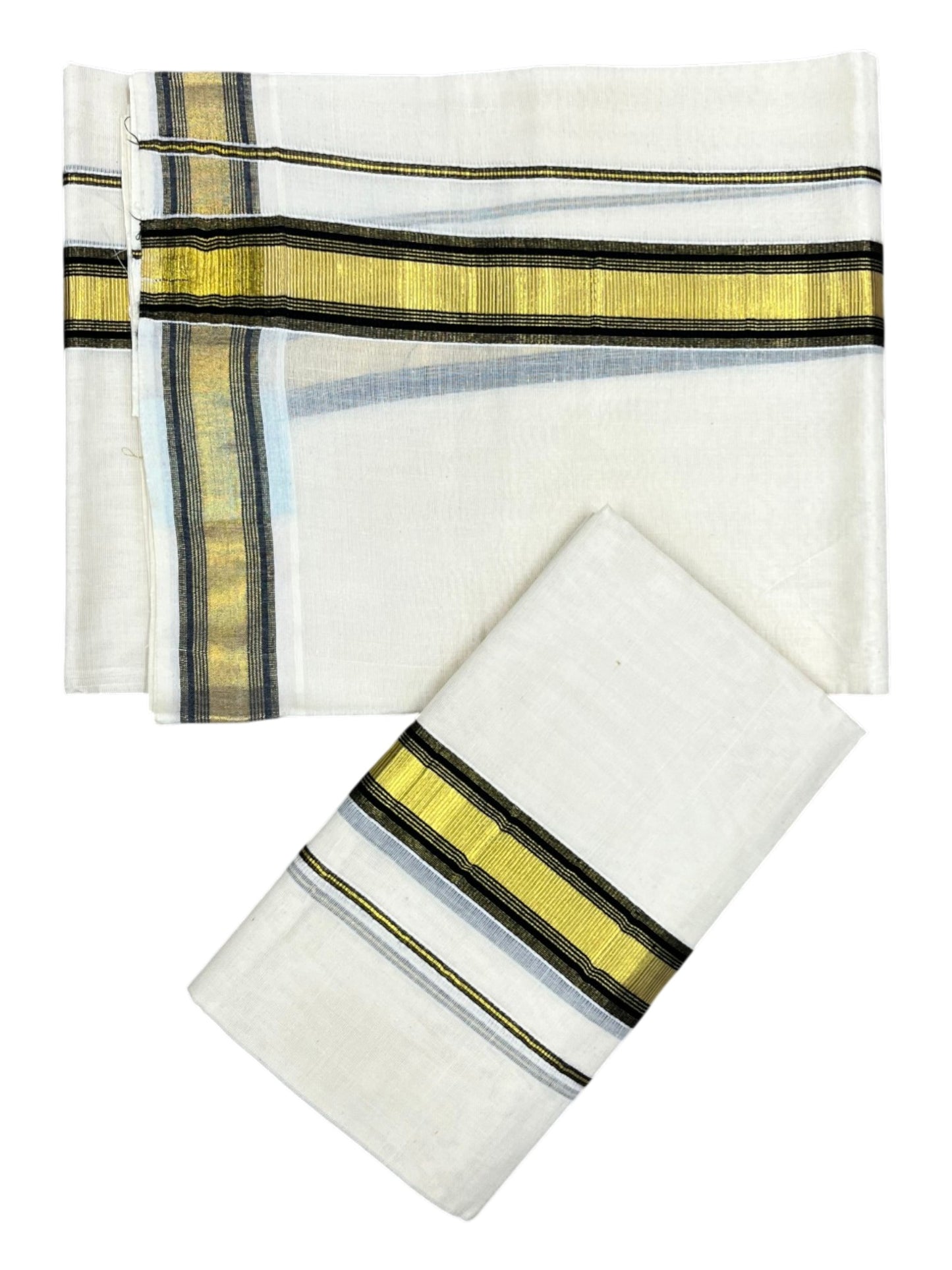 Southloom Pure Cotton Kerala Kasavu  Set Mundu (Mundum Neriyathum) Kasavu & Black Border in 2.80 Mtrs