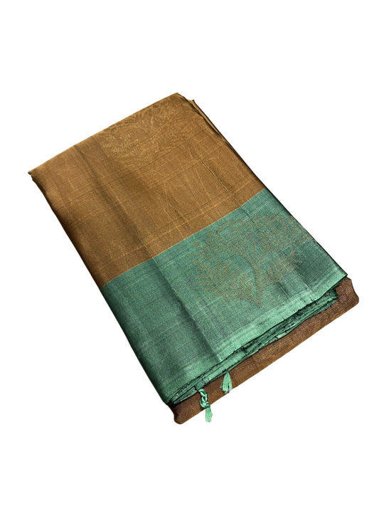 Southloom Pure Handloom Kanchipuram Silk Saree with Butta Work (Brown & Green)