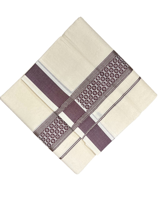 Southloom Pure Cotton Mundu With Silver Lines And Brown Print (South Indian Kerala Dhoti)