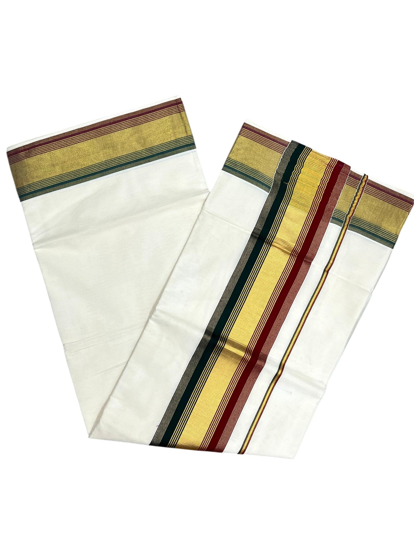 Southloom Kerala Cotton Kasavu Saree with Green And Maroon Border