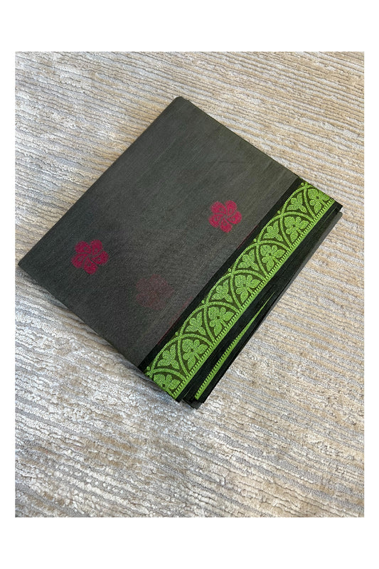 Southloom Kerala Cotton Saree with Floral Woven Works Across Body in Green