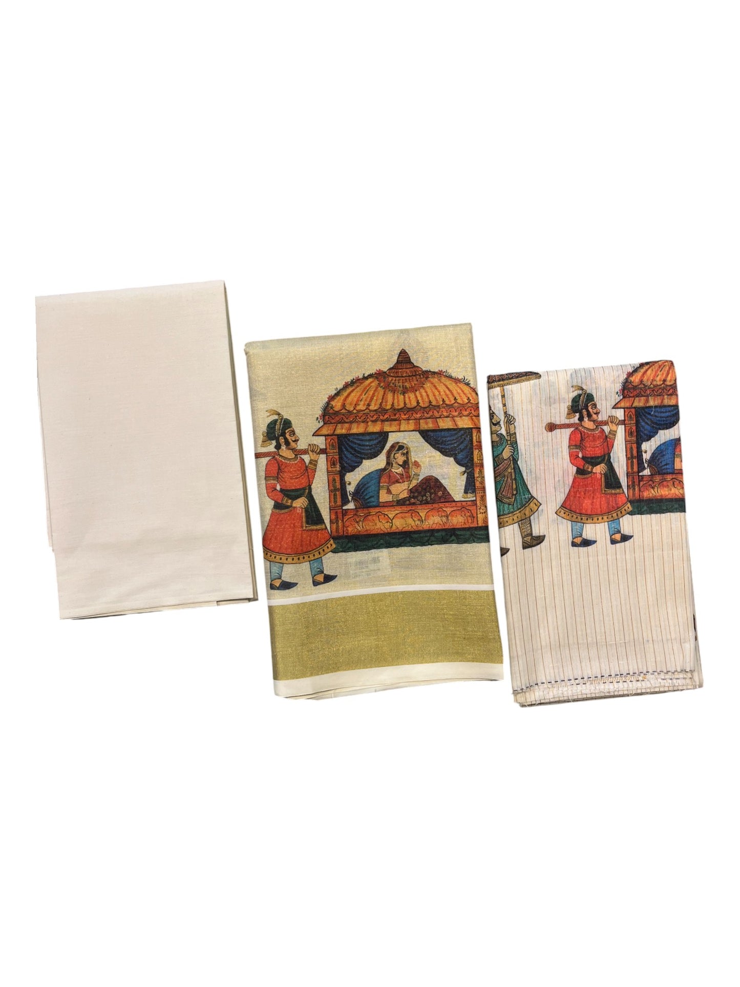 Southloom Kerala Tissue Churidar Salwar Material with  Hand Painted  Designs (include Shawl / Dupatta)