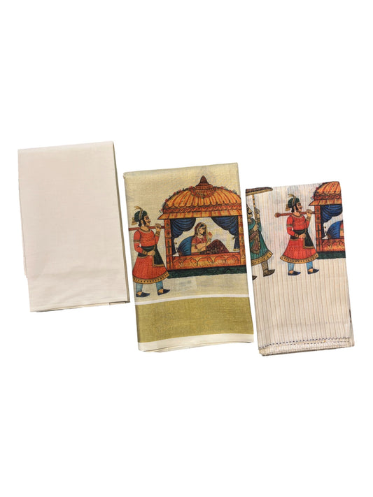 Southloom Kerala Tissue Churidar Salwar Material with Hand Painted Designs (include Shawl / Dupatta)