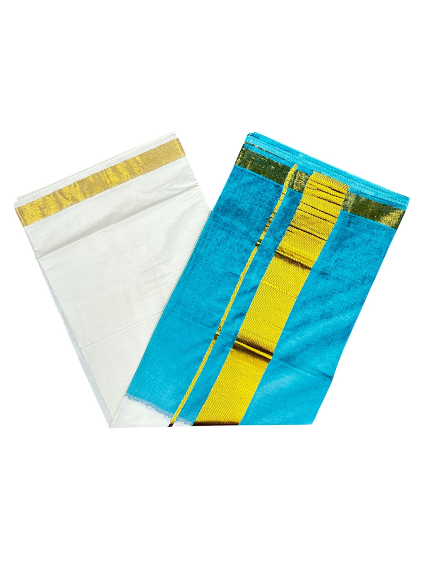 Southloom Tie and Dye Multi Colour Blue Kasavu Saree