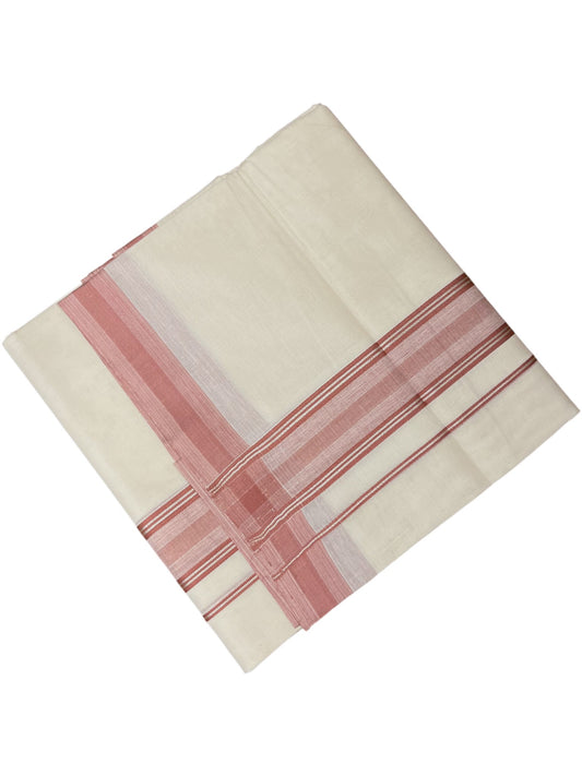 Southloom Kerala Pure Cotton Double Mundu with Peach Colour And Silver Lines Border (South Indian Dhoti)