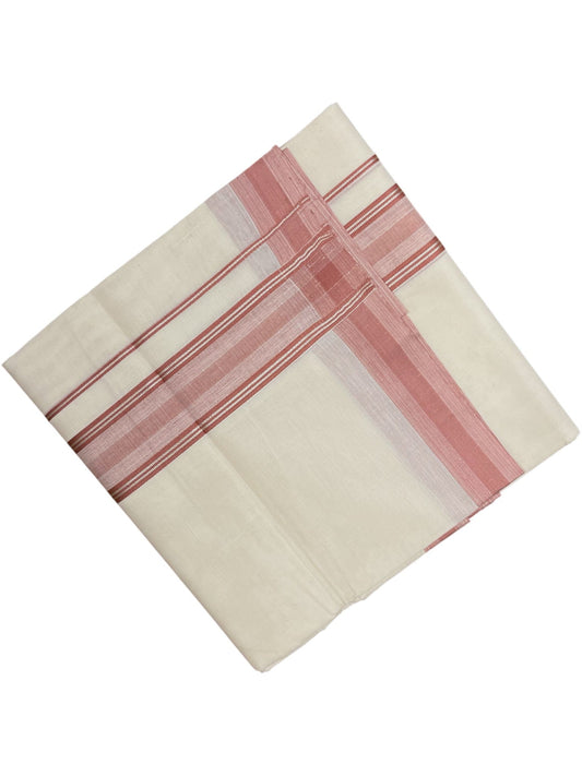 Southloom Kerala Pure Cotton Double Mundu with Peach Colour And Silver Lines Border (South Indian Dhoti)